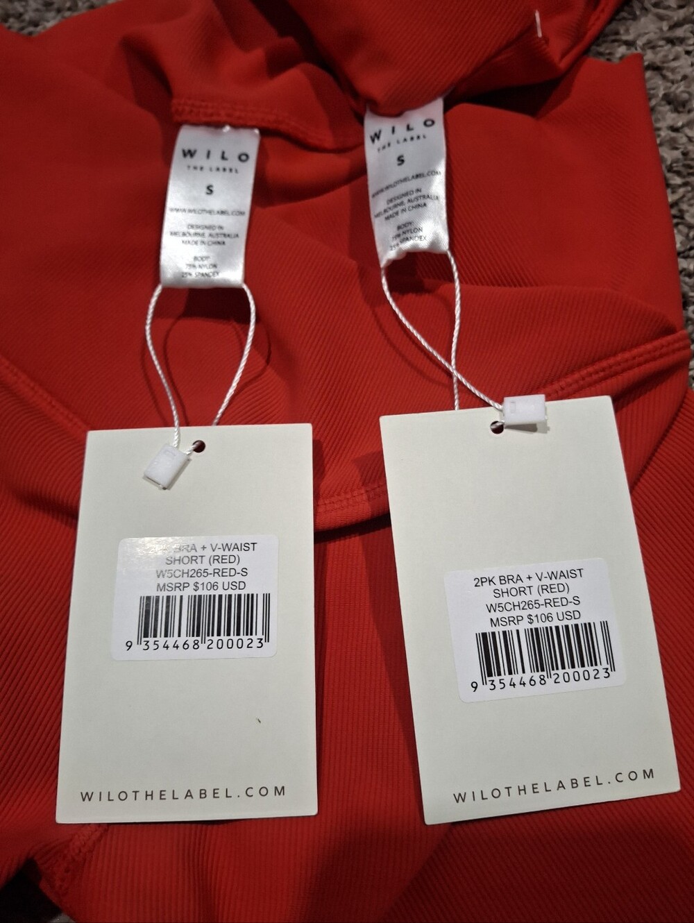 WILO The Label Red Sports Bra & High-Waist Bike Shorts Set Size S NWT - Picture 3 of 5